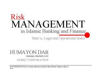Risk MANAGEMENT in Islamic Banking and Finance Sharia