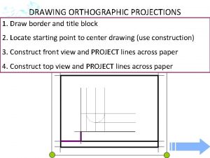 DRAWING ORTHOGRAPHIC PROJECTIONS 1 Draw border and title