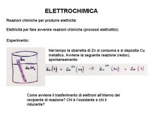 ELETTROCHIMICA Reazioni chimiche per produrre elettricit Elettricit per