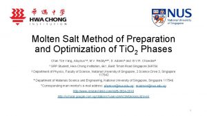 Molten Salt Method of Preparation and Optimization of