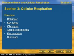Photosynthesis and Cellular Respiration Section 3 Cellular Respiration