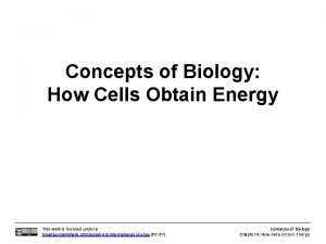 Concepts of Biology How Cells Obtain Energy This
