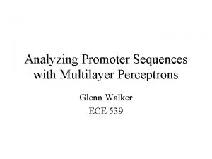 Analyzing Promoter Sequences with Multilayer Perceptrons Glenn Walker