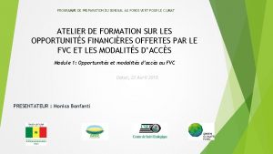 PROGRAMME DE PREPARATION DU SENEGAL AU FONDS VERT