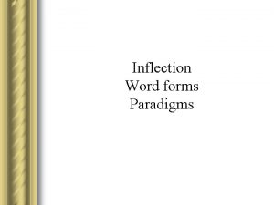 Inflection Word forms Paradigms INFLECTION is a morphological