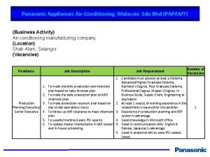 Panasonic Appliances AirConditioning Malaysia Sdn Bhd PAPAMY Business