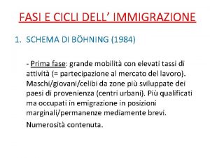 FASI E CICLI DELL IMMIGRAZIONE 1 SCHEMA DI