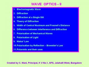 WAVE OPTICS II 1 Electromagnetic Wave 2 Diffraction