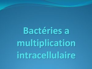 Bactries a multiplication intracellulaire GENERALITES Les bactries intracellulaires