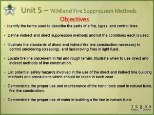 Unit 5 Wildland Fire Suppression Methods Objectives Identify