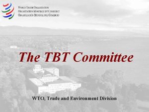 The TBT Committee WTO Trade and Environment Division