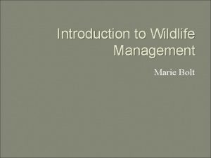 Introduction to Wildlife Management Marie Bolt Introduction Wildlife