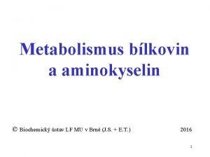 Metabolismus blkovin a aminokyselin Biochemick stav LF MU