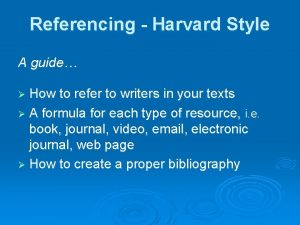 Referencing Harvard Style A guide How to refer