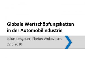 Globale Wertschpfungsketten in der Automobilindustrie Lukas Lengauer Florian