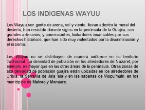 LOS INDIGENAS WAYUU Los Wayuu son gente de