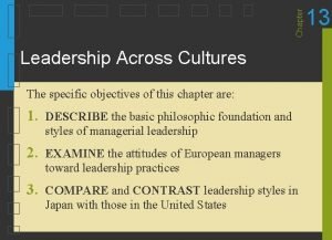 Chapter Leadership Across Cultures The specific objectives of