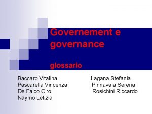 Governement e governance glossario Baccaro Vitalina Pascarella Vincenza