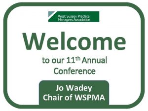 Welcome to our 11 th Annual Conference Jo