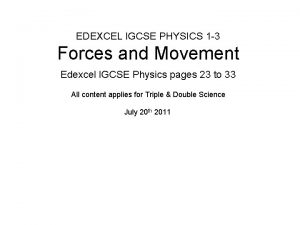 EDEXCEL IGCSE PHYSICS 1 3 Forces and Movement