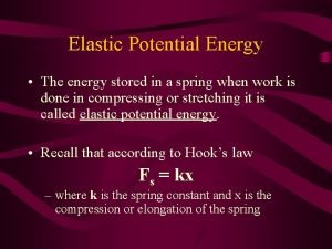 Elastic Potential Energy The energy stored in a