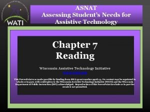 ASNAT Assessing Students Needs for Assistive Technology Chapter