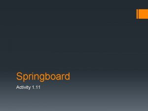 Springboard Activity 1 11 Review What are the