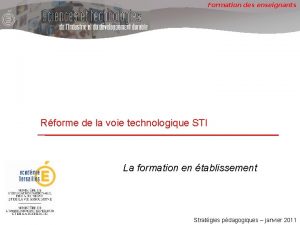 Formation des enseignants Rforme de la voie technologique