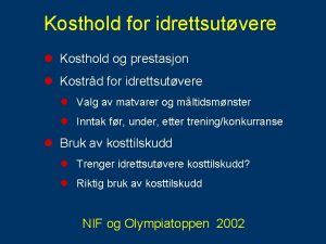 Kosthold for idrettsutvere l Kosthold og prestasjon l