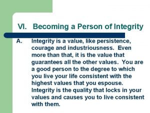 VI Becoming a Person of Integrity A Integrity