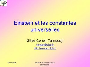 Einstein et les constantes universelles Gilles CohenTannoudji gicotanclub