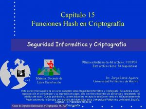 Captulo 15 Funciones Hash en Criptografa Seguridad Informtica