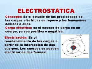 ELECTROSTTICA Concepto Es el estudio de las propiedades
