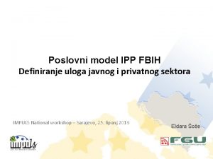 Poslovni model IPP FBIH Definiranje uloga javnog i