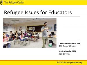 Refugee Issues for Educators Lana Radosavljevic MA RCO
