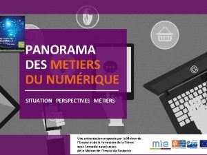 PANORAMA DES METIERS DU NUMRIQUE SITUATION PERSPECTIVES MTIERS