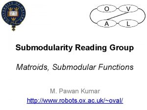 Submodularity Reading Group Matroids Submodular Functions M Pawan