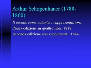 Arthur Schopenhauer 17881860 Il mondo come volont e