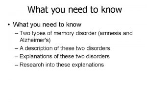 What you need to know What you need What you need to know What you need