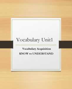 Vocabulary Unit 1 Vocabulary Acquisition KNOW vs UNDERSTAND