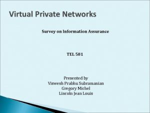 Virtual Private Networks Survey on Information Assurance TEL