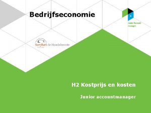 Bedrijfseconomie H 2 Kostprijs en kosten Junior accountmanager