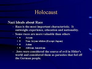 Holocaust Nazi Ideals about Race Race is the