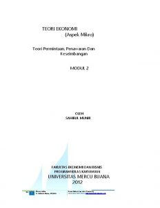 TEORI EKONOMI Aspek Mikro Teori Permintaan Penawaran Dan