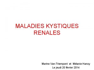 MALADIES KYSTIQUES RENALES Marine VanTriempont et Mlanie Hanoy