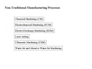 NonTraditional Manufacturing Processes Chemical Machining CM Electrochemical Machining NonTraditional Manufacturing Processes Chemical Machining CM Electrochemical Machining
