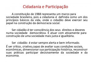 Cidadania e Participao A constituio de 1988 representa
