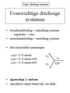 Topic driefasige systemen Evenwichtige driefasige systemen tweedraadsleiding enkelfasig