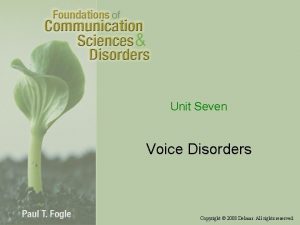 Unit Seven Voice Disorders Copyright 2008 Delmar All