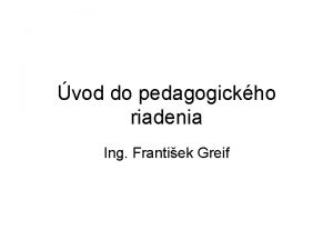 vod do pedagogickho riadenia Ing Frantiek Greif Riadenie